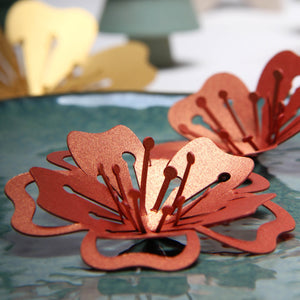 Kit fleurs cerise en papier pailleté rouge foncé PliPapierCiseaux - idée décoration